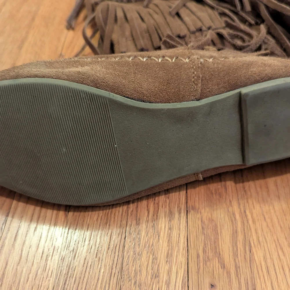Brown Fringe Suede Moccasin Boots - Picture 2 of 7